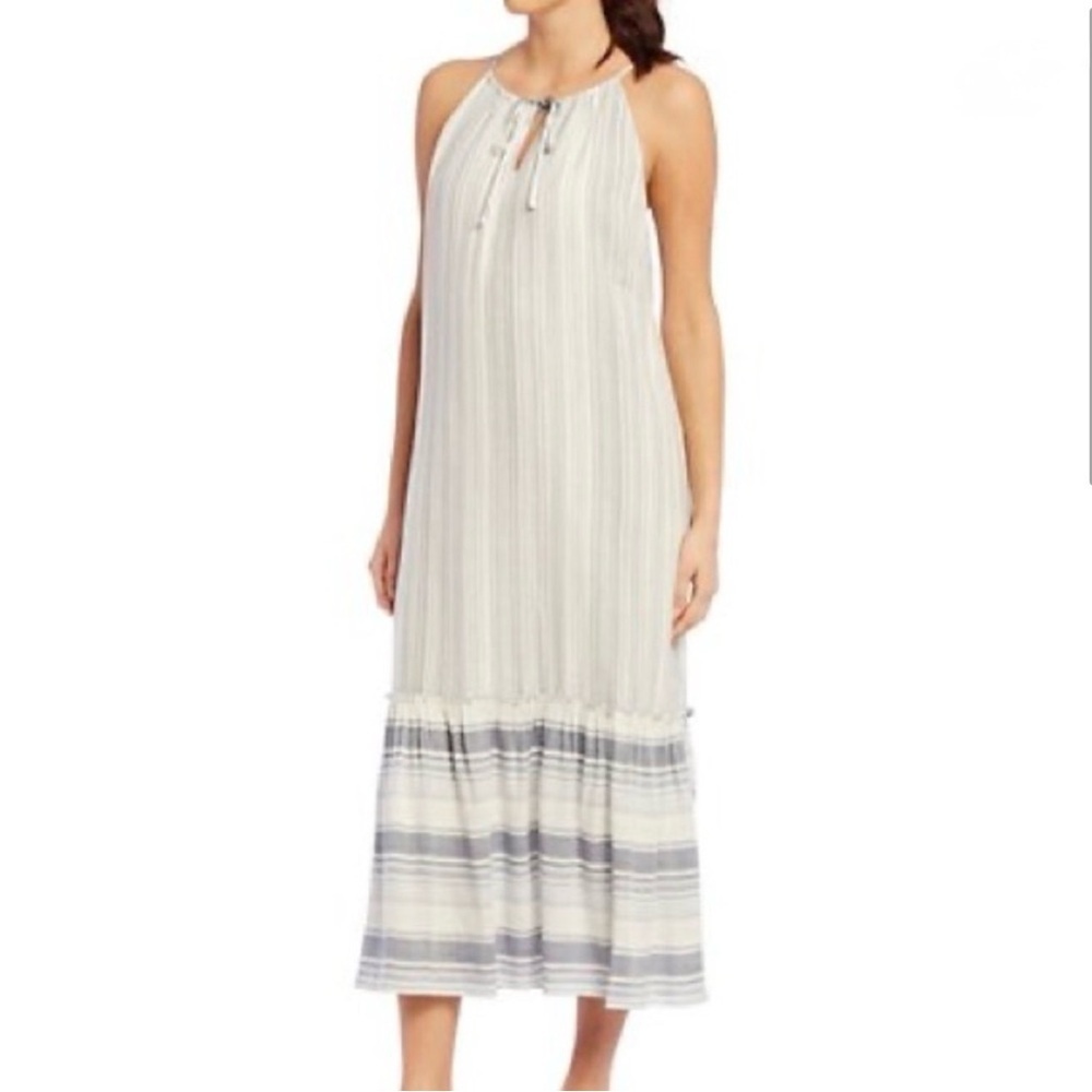 Cremieux Midi Dress Women’s Small Blue Stripes Coastal Beach Resort Summer Gauzy